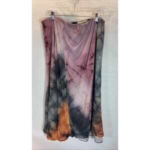 Johnny‎ Was Calme Tie Dye Asymmetrical Maxi midi Skirt size LG Boho flowy artsy